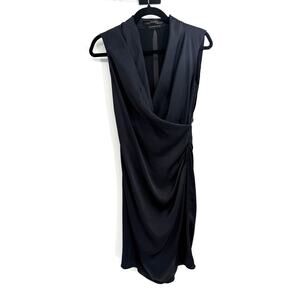 ALLSAINTS Black Draped Sleeveless Mini Dress LBD Elegant Sheer Satin Size 2